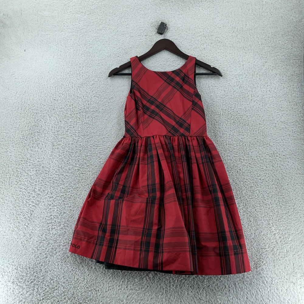 Polo Ralph Lauren Dress Girls 12 Red Black Plaid Tartan Sleeveless Party Holiday